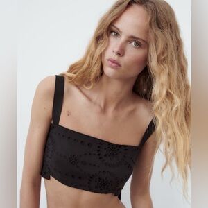 ZARA embroidered eyelet lace crop top size small